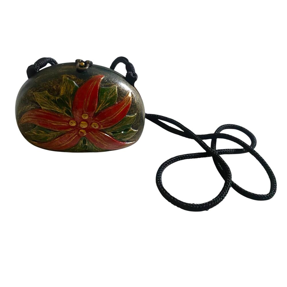 VERY RARE Handmade Vintage Timmy Woods Poinsettia Wooden Collectible Purse - Picture 7 of 13